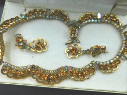 anc amber rhinestone set in box a